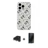 ieg™ iPhone 15 Pro Max Kılıf Pusula Form - Siyah 3D Antistatik Hayalet Cam Ekran Koruyucu + Raze Metal Kamera Lens - TMGI