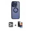 ieg™ iPhone 15 Pro Max Kılıf Pusula Form - Siyah 3D Antistatik Mat Seramik Nano Ekran Koruyucu + PVD Metal Kamera Lens - LT