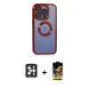 ieg™ iPhone 15 Pro Max Kılıf Pusula Form - Siyah Buffer Cam Ekran Koruyucu + PVD Metal Kamera Lens - GI