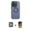 ieg™ iPhone 15 Pro Max Kılıf Pusula Form - Siyah Buffer Cam Ekran Koruyucu + PVD Metal Kamera Lens - GI