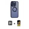 ieg™ iPhone 15 Pro Max Kılıf Pusula Form - Siyah Buffer Cam Ekran Koruyucu + PVD Metal Kamera Lens - GI