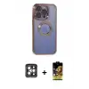 ieg™ iPhone 15 Pro Max Kılıf Pusula Form - Siyah Buffer Cam Ekran Koruyucu + PVD Metal Kamera Lens - GI