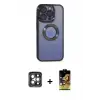 ieg™ iPhone 15 Pro Max Kılıf Pusula Form - Siyah Buffer Cam Ekran Koruyucu + PVD Metal Kamera Lens - GI