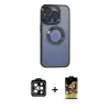 ieg™ iPhone 15 Pro Max Kılıf Pusula Form - Siyah Buffer Cam Ekran Koruyucu + PVD Metal Kamera Lens - TU