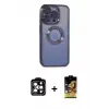 ieg™ iPhone 15 Pro Max Kılıf Pusula Form - Siyah Buffer Cam Ekran Koruyucu + PVD Metal Kamera Lens - TU