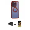 ieg™ iPhone 15 Pro Max Kılıf Pusula Form - Siyah Buffer Cam Ekran Koruyucu + Raze Metal Kamera Lens - LT