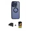 ieg™ iPhone 15 Pro Max Kılıf Pusula Form - Siyah Buffer Cam Ekran Koruyucu + Raze Metal Kamera Lens - LT