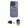 ieg™ iPhone 15 Pro Max Kılıf Pusula Form - Siyah Buffer Cam Ekran Koruyucu + Raze Metal Kamera Lens - LT