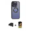 ieg™ iPhone 15 Pro Max Kılıf Pusula Form - Siyah Buffer Cam Ekran Koruyucu + Raze Metal Kamera Lens - LT