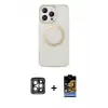 ieg™ iPhone 15 Pro Max Kılıf Pusula Form - Siyah Buffer Hayalet Cam Ekran Koruyucu + PVD Metal Kamera Lens - GI