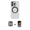 ieg™ iPhone 15 Pro Max Kılıf Pusula Form - Siyah Buffer Hayalet Cam Ekran Koruyucu + PVD Metal Kamera Lens - LT