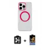 ieg™ iPhone 15 Pro Max Kılıf Pusula Form - Siyah Buffer Hayalet Cam Ekran Koruyucu + PVD Metal Kamera Lens - TU