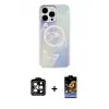 ieg™ iPhone 15 Pro Max Kılıf Pusula Form - Siyah Buffer Hayalet Cam Ekran Koruyucu + PVD Metal Kamera Lens - TU