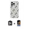 ieg™ iPhone 15 Pro Max Kılıf Pusula Form - Siyah Buffer Hayalet Cam Ekran Koruyucu + PVD Metal Kamera Lens - TU