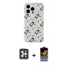 ieg™ iPhone 15 Pro Max Kılıf Pusula Form - Siyah Buffer Hayalet Cam Ekran Koruyucu + PVD Metal Kamera Lens - GI