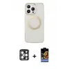 ieg™ iPhone 15 Pro Max Kılıf Pusula Form - Siyah Buffer Hayalet Cam Ekran Koruyucu + PVD Metal Kamera Lens - LT