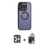 ieg™ iPhone 15 Pro Max Kılıf Pusula Form - Siyah Vanessa Magic Cam + PVD Metal Kamera Lens - LT