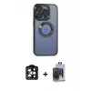 ieg™ iPhone 15 Pro Max Kılıf Pusula Form - Siyah Vanessa Magic Cam + PVD Metal Kamera Lens - TU