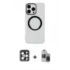 ieg™ iPhone 15 Pro Max Kılıf Pusula Form - Siyah Vanessa Magic Hayalet Cam + PVD Metal Kamera Lens - LT