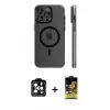 ieg™ iPhone 15 Pro Max Kılıf Pusula Minimal Koleksiyonu - Siyah Buffer Cam Ekran Koruyucu + PVD Metal Kamera Lens - TU