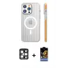 ieg™ iPhone 15 Pro Max Kılıf Pusula Minimal Koleksiyonu - Siyah Buffer Hayalet Cam Ekran Koruyucu + PVD Metal Kamera Lens - LT