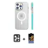 ieg™ iPhone 15 Pro Max Kılıf Pusula Minimal Koleksiyonu - Siyah Buffer Hayalet Cam Ekran Koruyucu + PVD Metal Kamera Lens - LT
