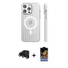 ieg™ iPhone 15 Pro Max Kılıf Pusula Minimal Koleksiyonu - Siyah Buffer Hayalet Cam Ekran Koruyucu + Raze Metal Kamera Lens - SH