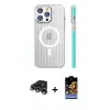 ieg™ iPhone 15 Pro Max Kılıf Pusula Minimal Koleksiyonu - Siyah Buffer Hayalet Cam Ekran Koruyucu + Raze Metal Kamera Lens - GS