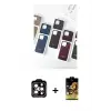 ieg™ iPhone 15 Pro Max Kılıf Pusula Modern - Siyah Buffer Cam Ekran Koruyucu + PVD Metal Kamera Lens - TU