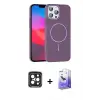 ieg™ iPhone 15 Pro Max Kılıf Siluet Doku Özel Seri - Siyah Bilvis 5in1 5D Magic Hayalet Cam Ekran Koruyucu + PVD Metal Kamera Lens - SH