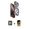 ieg™ iPhone 15 Pro Max Kılıf Siluet Doku - Siyah Buffer Cam Ekran Koruyucu + PVD Metal Kamera Lens - GI