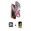 ieg™ iPhone 15 Pro Max Kılıf Siluet Doku - Siyah Buffer Cam Ekran Koruyucu + PVD Metal Kamera Lens - GI