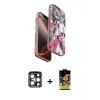 ieg™ iPhone 15 Pro Max Kılıf Siluet Doku - Siyah Buffer Cam Ekran Koruyucu + PVD Metal Kamera Lens - LT