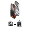 ieg™ iPhone 15 Pro Max Kılıf Siluet Doku - Siyah Vanessa Magic Cam + PVD Metal Kamera Lens - GI