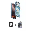 ieg™ iPhone 15 Pro Max Kılıf Siluet Doku - Siyah Vanessa Magic Cam + PVD Metal Kamera Lens - SH