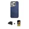ieg™ iPhone 15 Pro Max Kılıf Siluet Form Serisi - Siyah Buffer Cam Ekran Koruyucu + Raze Metal Kamera Lens - SH