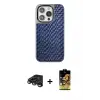 ieg™ iPhone 15 Pro Max Kılıf Siluet Form Serisi - Siyah Buffer Cam Ekran Koruyucu + Raze Metal Kamera Lens - TMGI