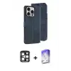 ieg™ iPhone 15 Pro Max Kılıf Siluet Işık Serisi - Siyah Bilvis 5in1 3D Magic Cam Ekran Koruyucu + PVD Metal Kamera Lens - LT