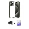 ieg™ iPhone 15 Pro Max Kılıf Vadi Minimal - Siyah Bilvis 5in1 5D Magic Hayalet Cam Ekran Koruyucu + Raze Metal Kamera Lens - GS