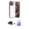 ieg™ iPhone 15 Pro Max Kılıf Vadi Minimal - Siyah Bilvis 5in1 5D Magic Hayalet Cam Ekran Koruyucu + Raze Metal Kamera Lens - LT