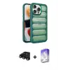 ieg™ iPhone 15 Pro Max Kılıf Yadigar Doku Özel Seri - Siyah Bilvis 5in1 3D Magic Cam Ekran Koruyucu + Raze Metal Kamera Lens - SH
