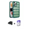 ieg™ iPhone 15 Pro Max Kılıf Yadigar Doku Özel Seri - Siyah Bilvis 5in1 3D Magic Cam Ekran Koruyucu + Raze Metal Kamera Lens - LT