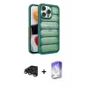 ieg™ iPhone 15 Pro Max Kılıf Yadigar Doku Özel Seri - Siyah Bilvis 5in1 3D Magic Cam Ekran Koruyucu + Raze Metal Kamera Lens - TMGI