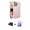 ieg™ iPhone 15 Pro Max Kılıf Yadigar Doku Özel Seri - Siyah Bilvis 5in1 5D Magic Hayalet Cam Ekran Koruyucu + Raze Metal Kamera Lens - TMGI