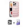 ieg™ iPhone 15 Pro Max Kılıf Yadigar Doku Özel Seri - Siyah Bilvis 5in1 5D Magic Hayalet Cam Ekran Koruyucu + PVD Metal Kamera Lens - LT