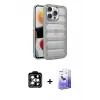 ieg™ iPhone 15 Pro Max Kılıf Yadigar Doku Özel Seri - Siyah Bilvis 5in1 5D Magic Hayalet Cam Ekran Koruyucu + PVD Metal Kamera Lens - TU