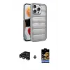 ieg™ iPhone 15 Pro Max Kılıf Yadigar Doku Özel Seri - Siyah Buffer Hayalet Cam Ekran Koruyucu + Raze Metal Kamera Lens - LT