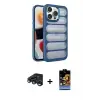 ieg™ iPhone 15 Pro Max Kılıf Yadigar Doku Özel Seri - Siyah Buffer Hayalet Cam Ekran Koruyucu + Raze Metal Kamera Lens - LT