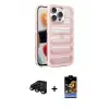 ieg™ iPhone 15 Pro Max Kılıf Yadigar Doku Özel Seri - Siyah Buffer Hayalet Cam Ekran Koruyucu + Raze Metal Kamera Lens - SH