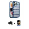 ieg™ iPhone 15 Pro Max Kılıf Yadigar Doku Özel Seri - Siyah Buffer Hayalet Cam Ekran Koruyucu + Raze Metal Kamera Lens - SH
